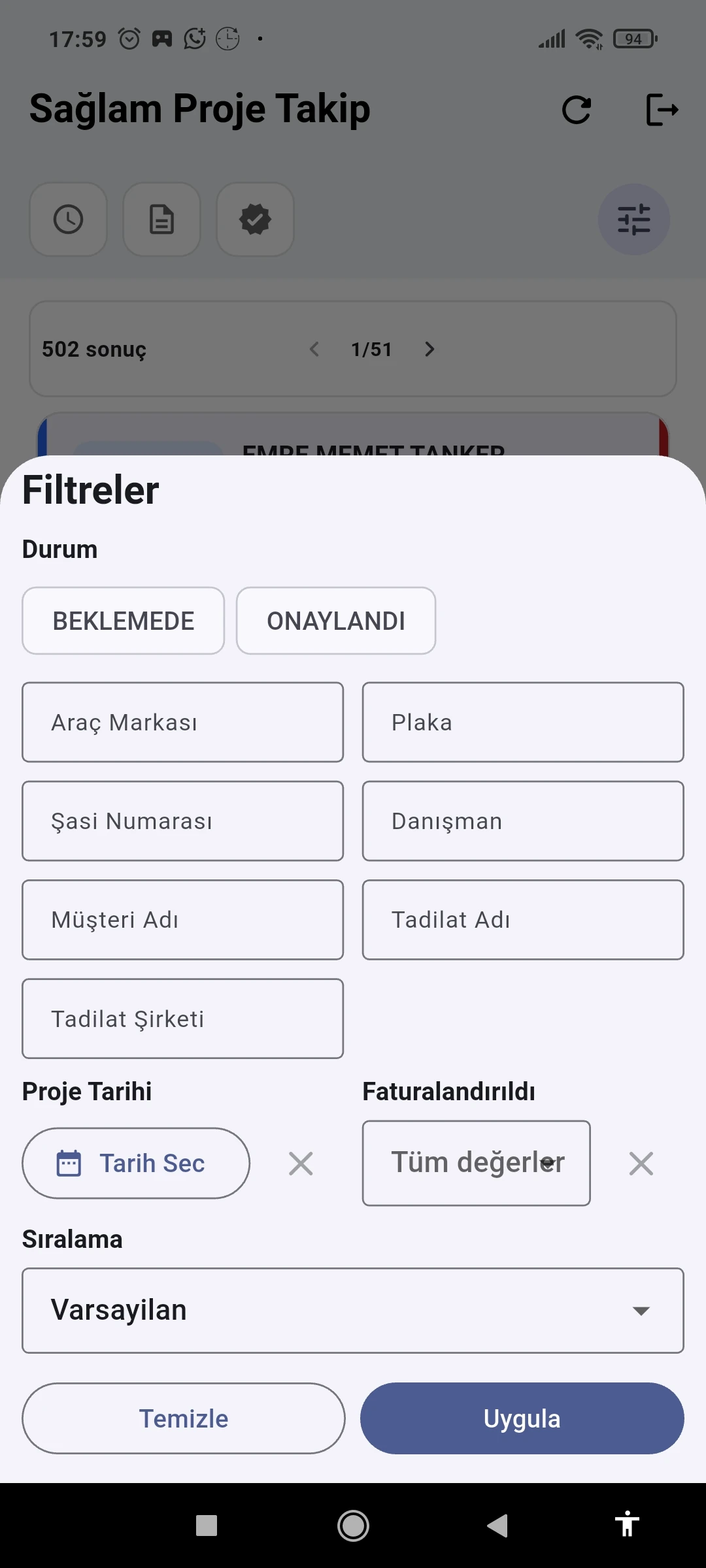Filtre ekranı